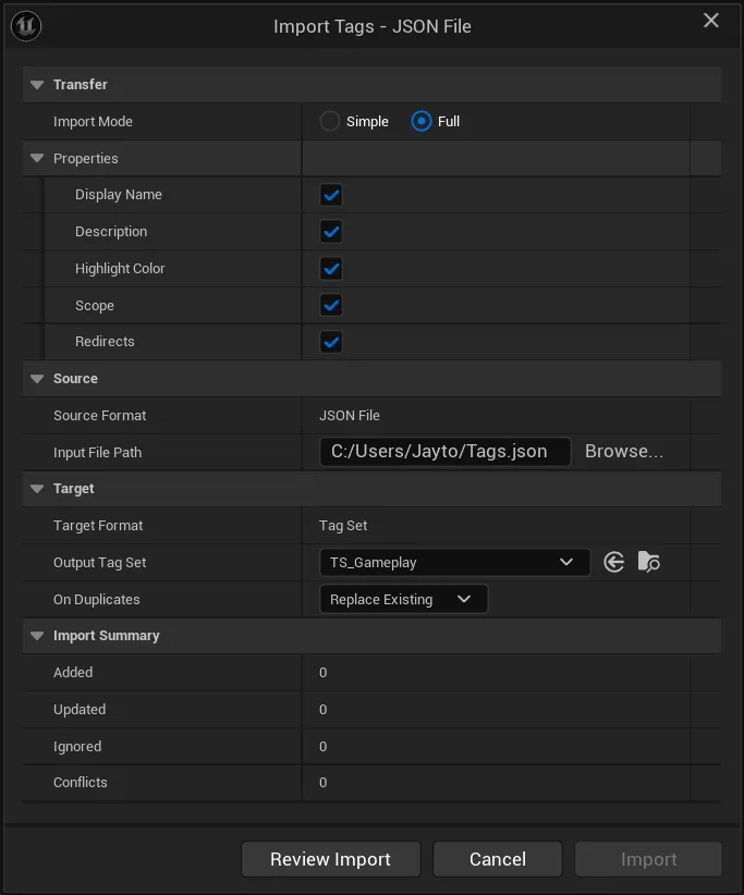 J2 Tags import dialog
